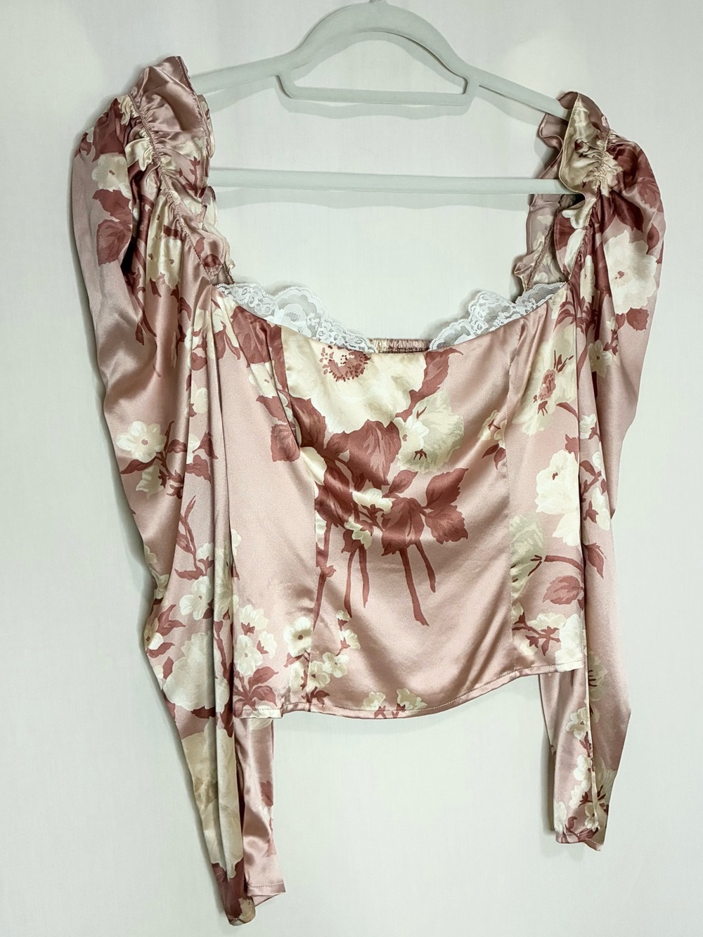 Reformation Floral Square Neck Lace Trim Top